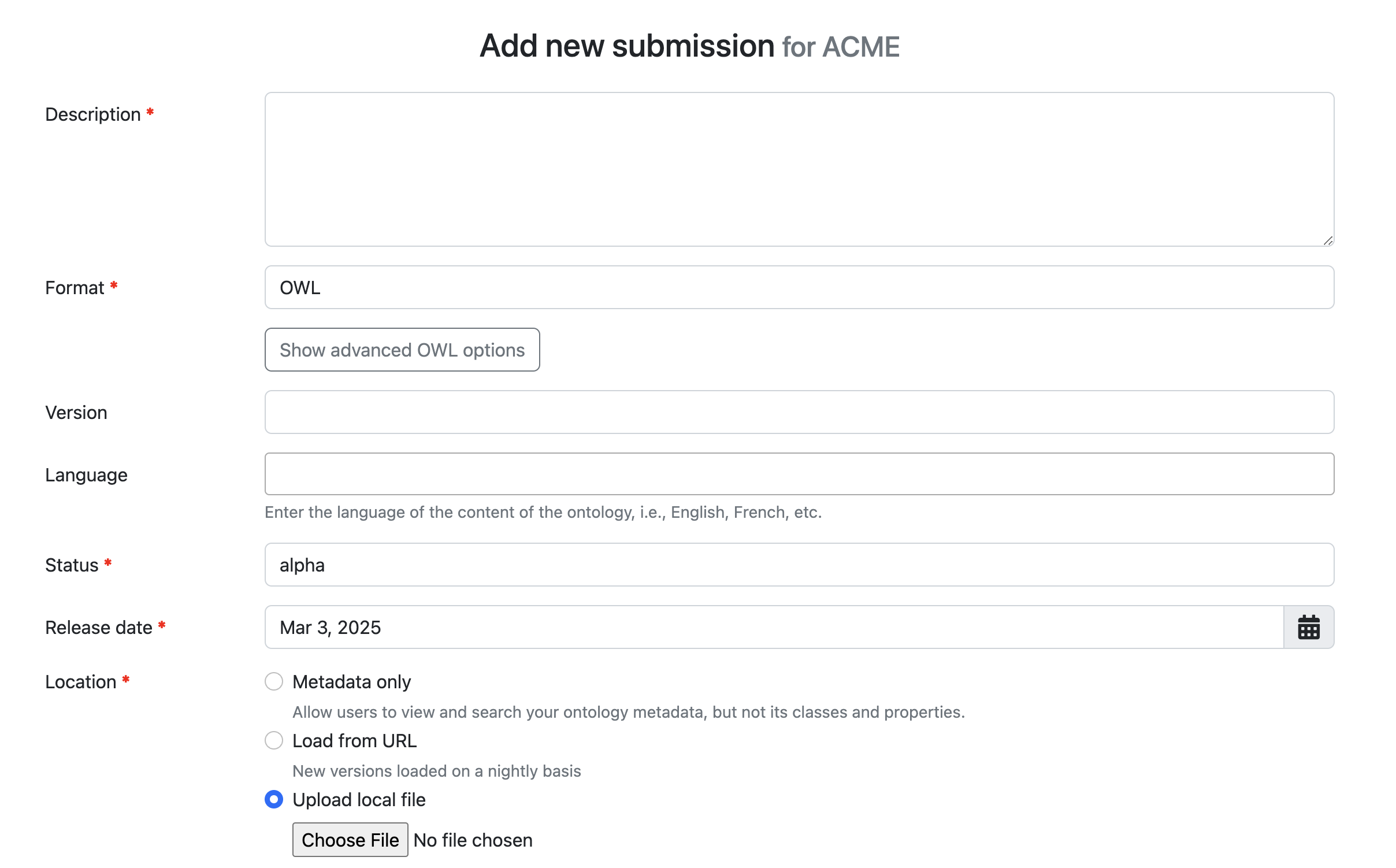 Create a new submission form