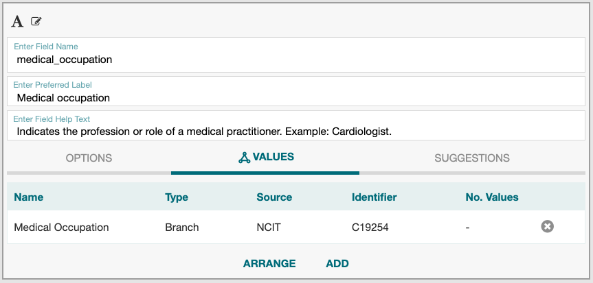 Controlled terms sourced from ontology branches